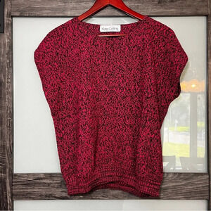 Vintage 80’s Kate Collins Dolman Sweater Marbled Hot Pink & Black Cap Sleeve